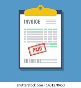 invoice with paid stamp in clipboard