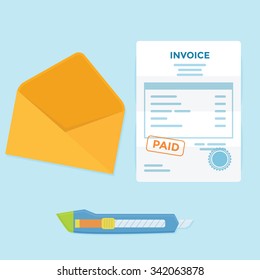 Invoice paper bill comes from envelope need to pay