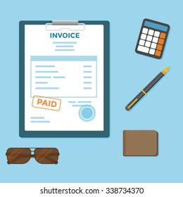 Invoice paper bill with wallet and calculator