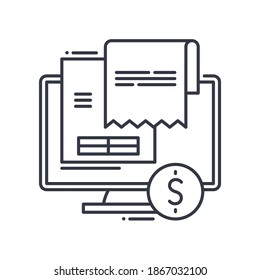 Invoice paper icon, linear isolated illustration, thin line vector, web design sign, outline concept symbol with editable stroke on white background.