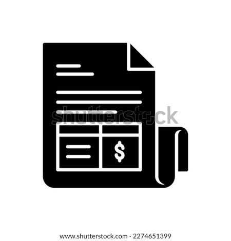 Invoice paper icon as sign of payment bill in black solid style