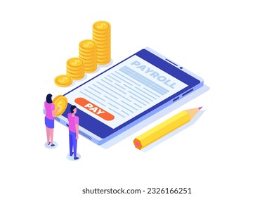 Invoice paper, payroll, salary payment concept. Vector illustration