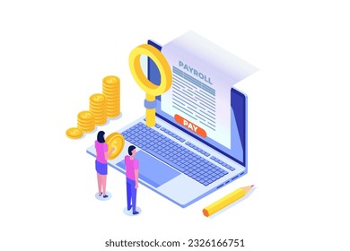 Invoice paper, payroll, salary payment isometric concept. Vector illustration