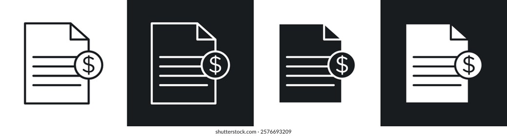 Invoice payment icons collection in black and white solid and line style