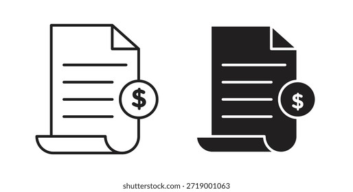 Invoice payment icons, vector symbols. filled flat sign
