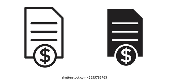 Invoice payment vector icon set in black color.