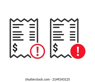 Invoice payment warning error sign. Vector illustration