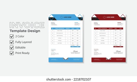 Invoice, price list, order form or bill template layout design