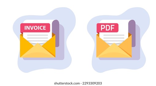 Invoice quote email envelope document icon vector, pdf paper attached file to electronic digital mail send or receive graphic illustration modern design editable clipart image