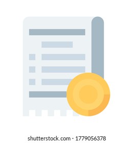 Icono plano de factura y recibo. Señal de color plana vectorial de moneda.