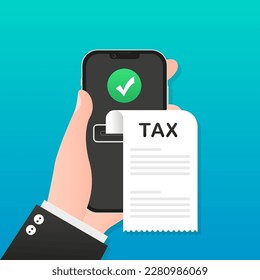 Invoice for receiving a smartphone. Tax. Online checking of bills, checking of bills and payment receipts from a mobile phone. Purchase of cashier's checks, tax transaction. Vector illustration