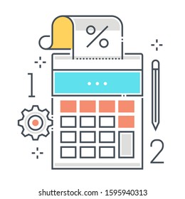 Invoice related color line vector icon, illustration. The icon is about calculator, pencil, print, earnings, shopping. The composition is infinitely scalable.