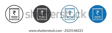 Invoice rupee icon Isolated on white background vector set