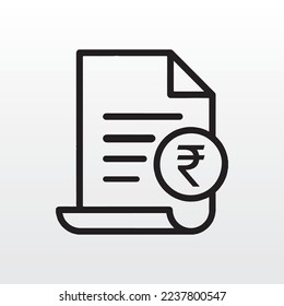 Icono de línea Rupia de factura. Pago y factura de facturación. Solicitar el concepto de símbolo de rupia. Diseño de signo fiscal. Icono de Rupia de documento bancario en papel. Icono de Rupia de factura del vector