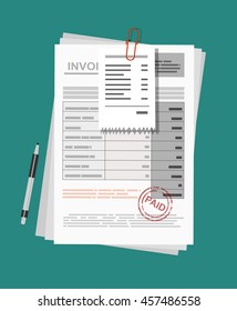 Invoice sheet, bill and pen. Flat style illustration, invoice payment concept