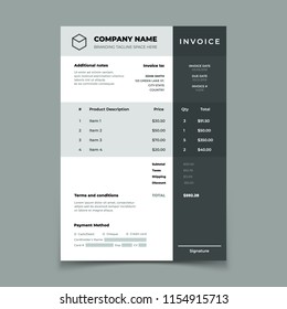 Invoice Template. Bill With Price Table. Paper Order Bookkeeping Service Document. Quotation Vector Design. Illustration Of Accounting Document Template With Product Description And Finance Form