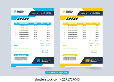Invoice Template Billing Paper Layout Design Stock Vector (Royalty Free ...