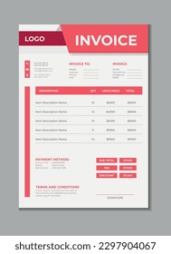 Invoice template design, billing cash voucher, money receipt cash memo layout design with mockup
