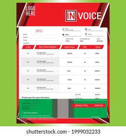 Invoice Template Design, Corporate Invoice Design Template, Vector Invoice Template, Cash Memo, Vector Quotation Design Template