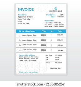 Invoice Template Design, Corporate Invoice Design Template, vector design