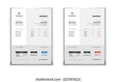 invoice template design in minimal style