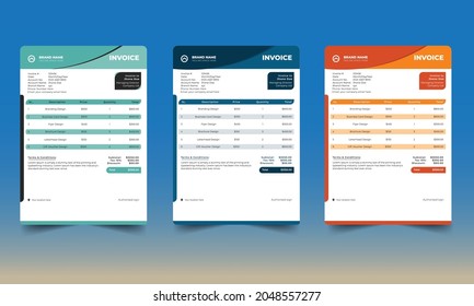 Invoice Template Design Set Blue and orange color 