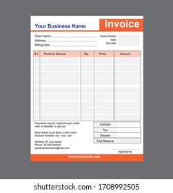 Invoice Template Design Simple Color or Gray Color