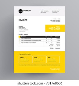 Invoice Template Design Yellow Color Us Stock Vector (Royalty Free ...