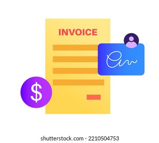 Invoice Template. Document With Text, Stamp, Seal And Signature. Payment Mockup With Notary Confirmation. Realistic File With Shadow Effect. Dilling Statement, Business Concept Vector Illustration