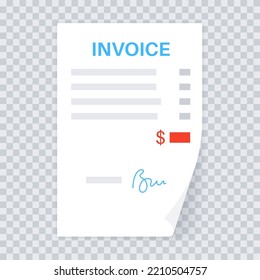 Invoice Template. Document With Text, Stamp, Seal And Signature. Payment Mockup With Notary Confirmation. Realistic File With Shadow Effect. Dilling Statement, Business Concept Vector Illustration