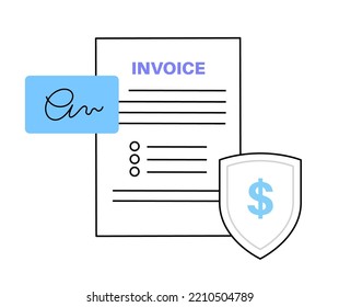 Invoice Template. Document With Text, Stamp, Seal And Signature. Payment Mockup With Notary Confirmation. Realistic File With Shadow Effect. Dilling Statement, Business Concept Vector Illustration