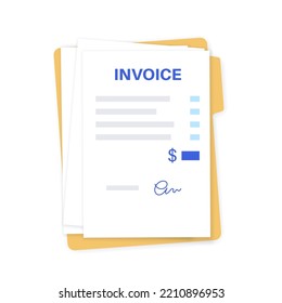 Invoice Template. Document With Text, Stamp, Seal And Signature. Payment Mockup With Notary Confirmation. Realistic File With Shadow Effect. Dilling Statement, Business Concept Vector Illustration