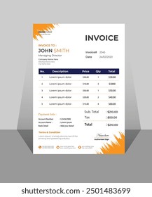 Invoice template with a minimalist design. Bill format for company invoice accounting