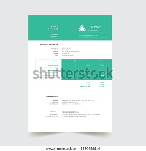 Invoice Template Print Ready Eps File เวกเตอร์สต็อก (ปลอดค่าลิขสิทธิ์