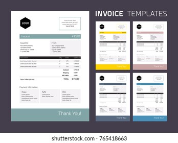 Invoice Template Set : beautiful subtle colors