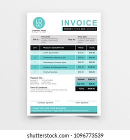 Invoice template vector design. Blue minimal quotation design.