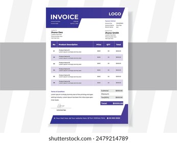 Invoice template Vector design for your business. Minimalist Invoice template design.