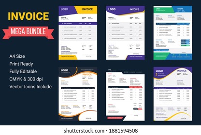 Invoice Templates, yellow invoice template vector design, business invoice vector template design in blue theme, minimal corporate invoice template vector design