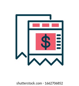 invoice ticket icon over white background, half color style, vector illustration