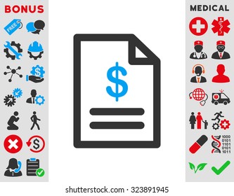 Invoice vector icon. Style is bicolor flat symbol, blue and gray colors, rounded angles, white background.