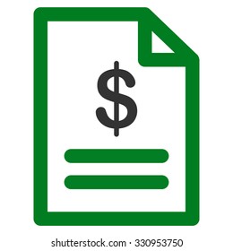 Invoice vector icon. Style is bicolor flat symbol, green and gray colors, rounded angles, white background.