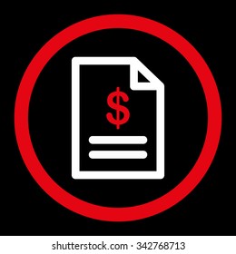 Invoice vector icon. Style is bicolor flat rounded symbol, red and white colors, rounded angles, black background.