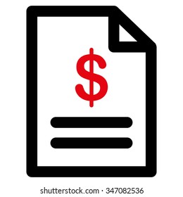 Invoice vector icon. Style is bicolor flat symbol, intensive red and black colors, rounded angles, white background.