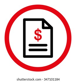 Invoice vector icon. Style is bicolor flat rounded symbol, intensive red and black colors, rounded angles, white background.