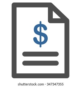 Invoice vector icon. Style is bicolor flat symbol, cobalt and gray colors, rounded angles, white background.