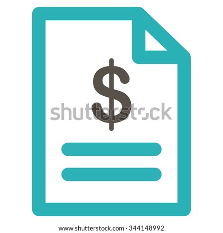 Invoice vector icon. Style is bicolor flat symbol, grey and cyan colors, rounded angles, white background.