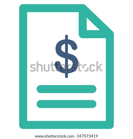 Invoice vector icon. Style is bicolor flat symbol, cobalt and cyan colors, rounded angles, white background.