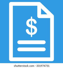 Invoice vector icon. Style is flat symbol, white color, rounded angles, blue background.