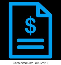 Invoice vector icon. Style is flat symbol, blue color, rounded angles, black background.