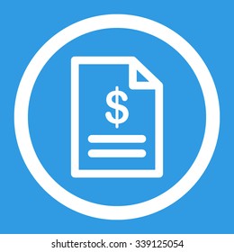 Invoice vector icon. Style is flat rounded symbol, white color, rounded angles, blue background.